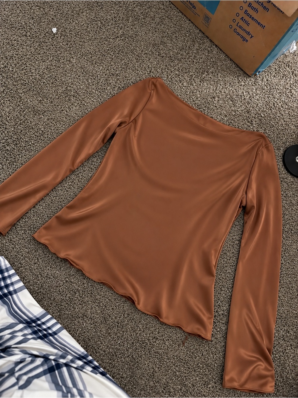 Vince Satin-Look Rust Brown Long Sleeve Top